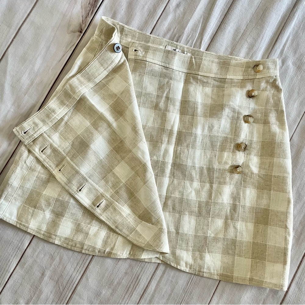NWT Madewell Linen Skirt Women’s 4 Cream Tulip Wrap Mini Neutral Gingham Preppy - Picture 9 of 13